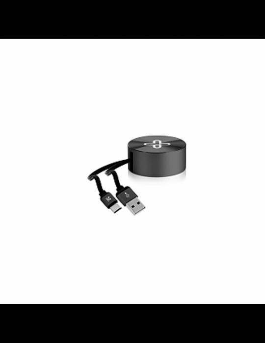 Cable Carga y Datos USB-C a USB-A 2.1Amp cable retractil plano negro KAC-110BK klipX