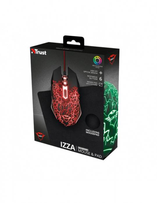 MOUSE GAMER USB 6 BOTONES CON MOUSE PAD GXT 783 IZZA TRUST