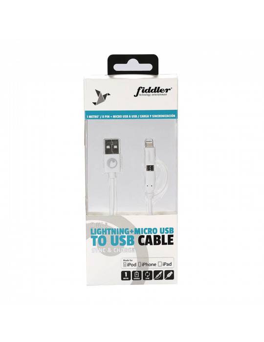 CABLE DE CARGA USB A MICROUSB Y LIGHTNING FIDDLER 2 EN 1