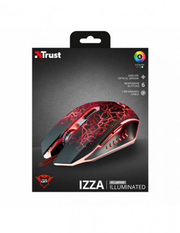 Mouse Trust Gaming Izza Usb Negro Rgb Gxt 105 Ambidiestro Dpi 800