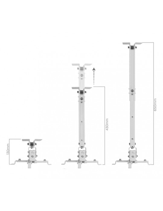 SOPORTE PARA PROYECTOR A TECHO EXTENSIBLE 38-58 CM, 360°, 13.5KG, BLANCO DINON