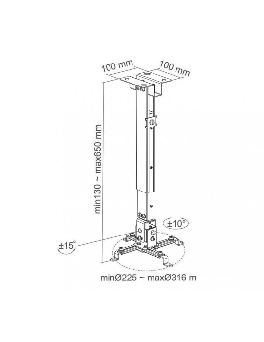 SOPORTE PARA PROYECTOR A TECHO EXTENSIBLE 38-58 CM, 360°, 13.5KG, BLANCO DINON