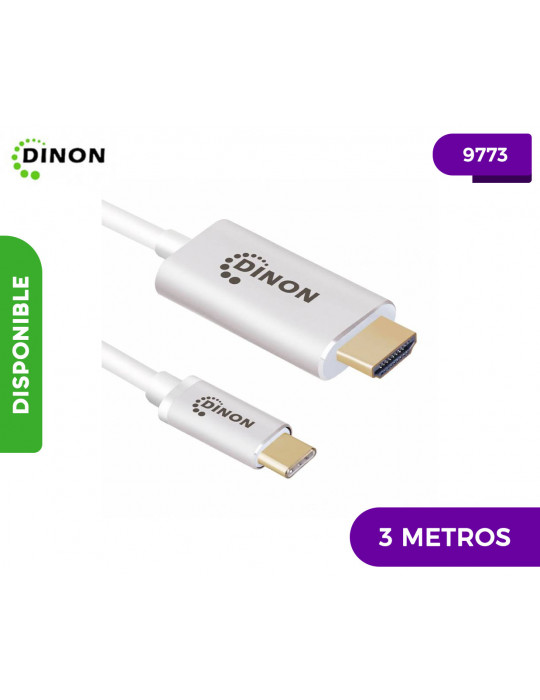 CABLE USB-C/M 3.1 A HDMI 4K, 3MTS, CONECTOR METALICO, BLANCO