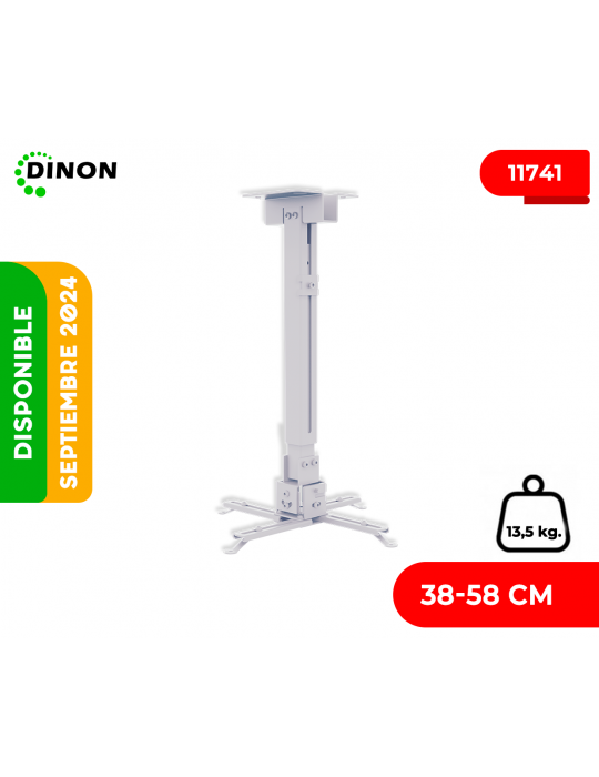 SOPORTE PARA PROYECTOR A TECHO EXTENSIBLE 38-58 CM, 360°, 13.5KG, BLANCO DINON