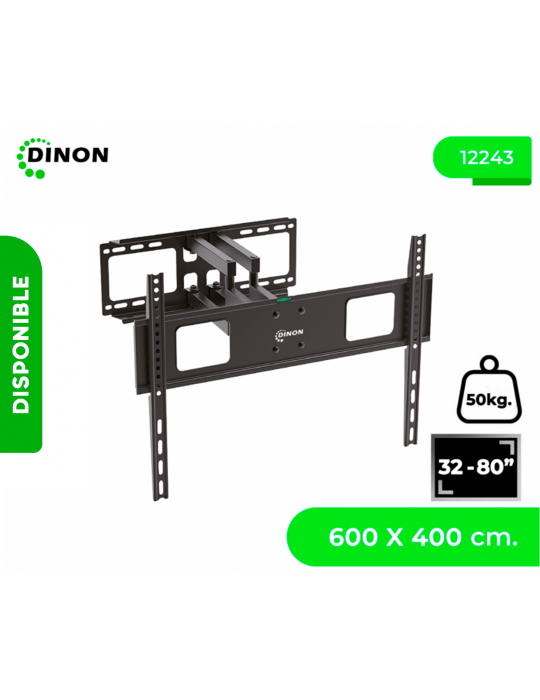 Soporte TV Dinon Premium, Brazo Doble 32-80", 5-46cm, VMAC 600x400, TILT, 55 KG