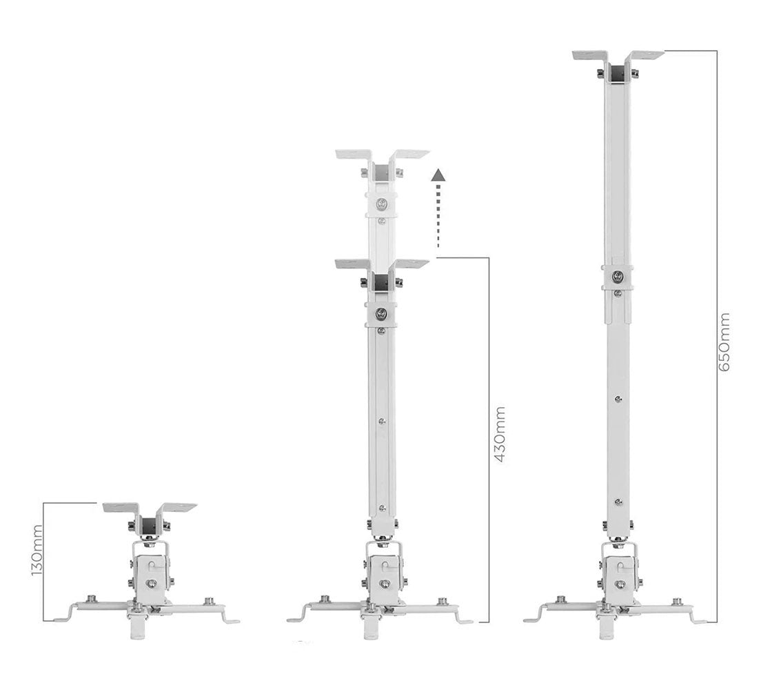 SOPORTE PARA PROYECTOR A TECHO EXTENSIBLE 38-58 CM, 360°, 13.5KG, BLANCO DINON