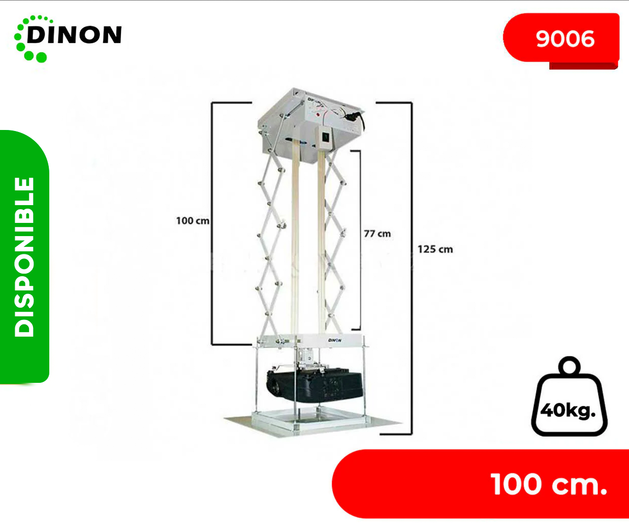 SOPORTE PARA PROYECTOR A TECHO ELÉCTRICO CONTROL REMOTO, MOTOR TUBULAR, 1METRO, 40KG. DINON